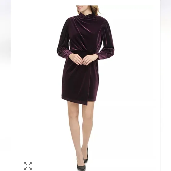 Karl Lagerfeld Velvet Blouson A-Line Dress In Forest Green - Picture 2 of 10